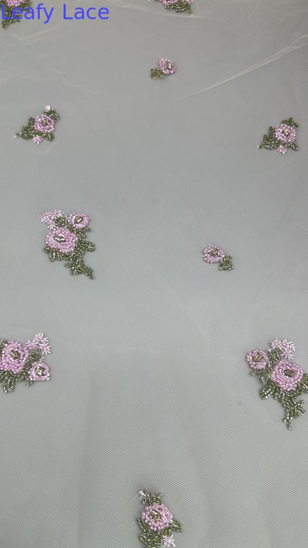 Beaded Floral Lace Fabric Embroidered Lace Mesh Breathe Fabric Occasion Dressing Birthday Fabric