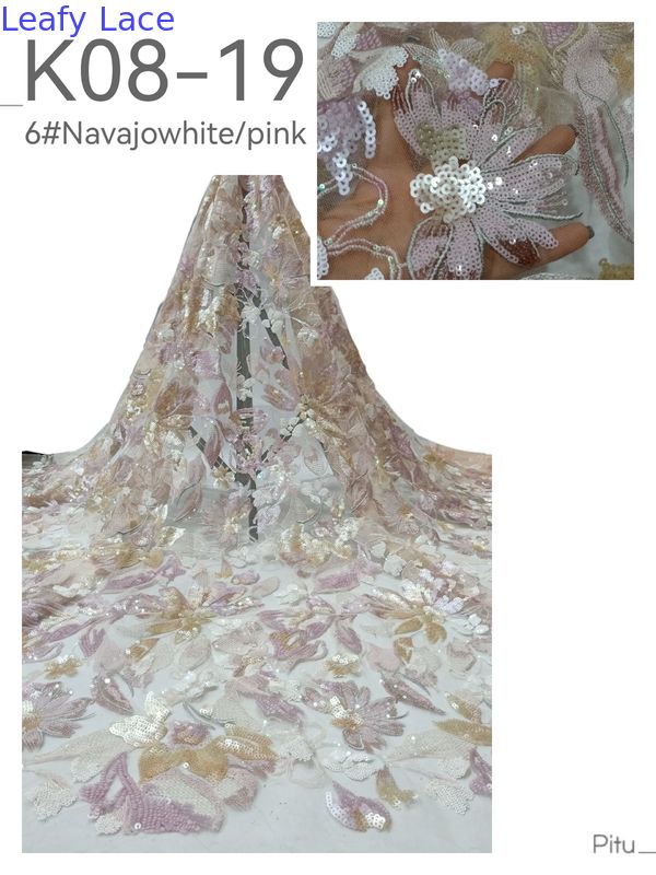 Leafy Sequin Embroidered Fabric 3D Floral Mesh Ground For Ladies Gowns Fashion Design