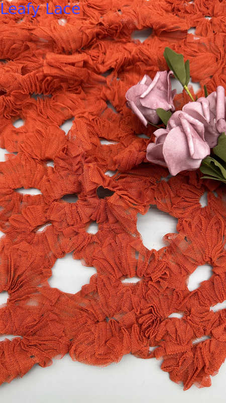 Luxury Ruffled Lace Fabric Handcrafted Layered Tulle With Hollow-up For Dramatic Evening Gowns