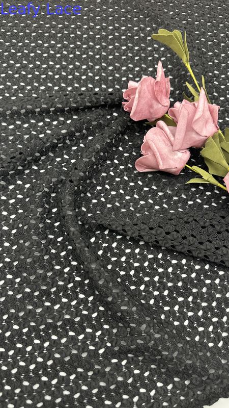 100% Polyester Black Corded Lace Fabric Hollow-up Breathe For Cauasl Gowns