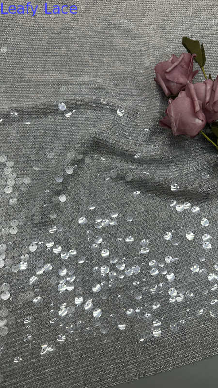 Sequin Embroidered Fabric Plaid Shinning Design Breathe Luxary for Party Gowns