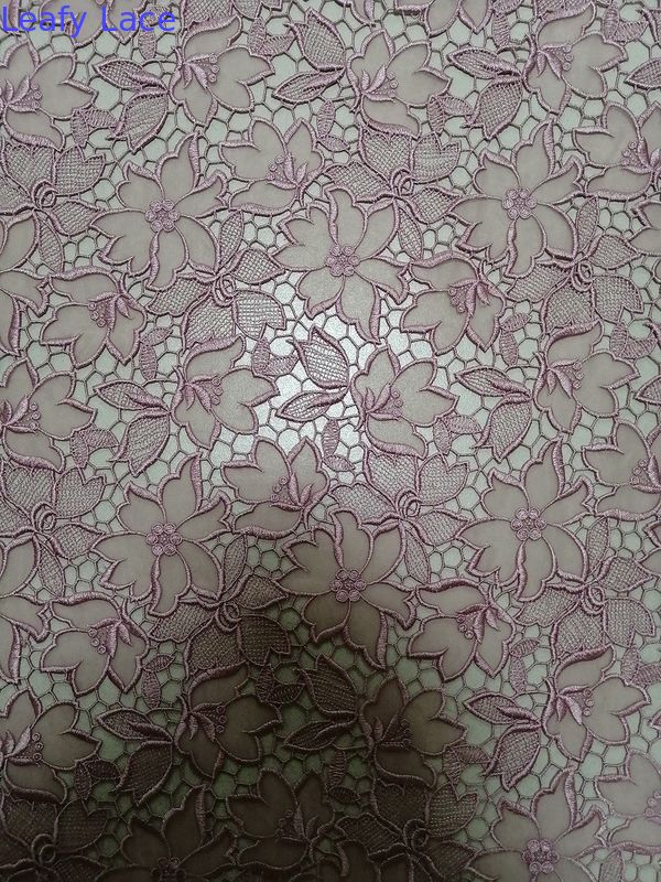 Pink Floral Laser Cut 125CM Embroidered Lace Fabric For Women's Garment