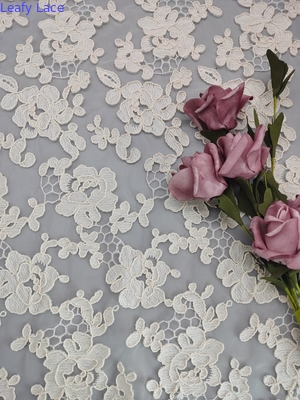 Màu be Màu be 3D Hoa có dây Vải ren Polyester Sợi bông