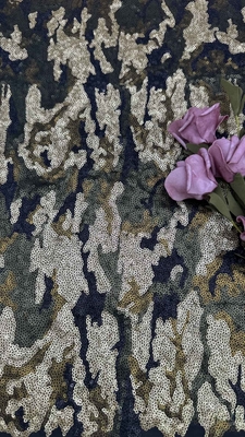 124cm Multi Color Sequins Thêu vải với lưới đất cho váy buổi tối