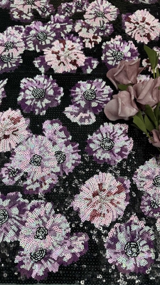 Mesh Tulle Sequin thêu vải 49 inch hoa cho phụ nữ mặc