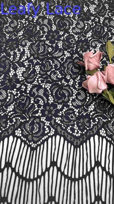Long Fringes Hoa Mô hình Màu đen Chất lượng cao Full Width Corded Lace Fabric For Fashin Women Cloth 140cm Width