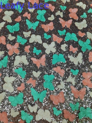 Vũ bướm màu sắc chất lượng cao Soft Sequin thêu vải Patttern mảnh Dye lưới đất cho trang phục thời trang