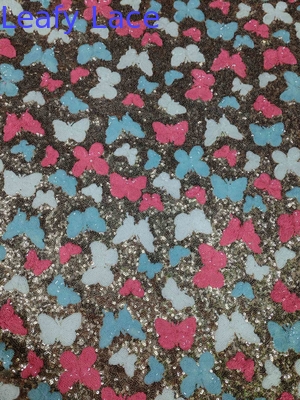 Vũ bướm màu sắc chất lượng cao Soft Sequin thêu vải Patttern mảnh Dye lưới đất cho trang phục thời trang