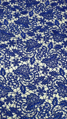 100% Poly Royal Blue chất lượng cao hoa hóa học thêu vải renda cho phụ nữ quần áo thời trang váy