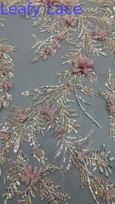 Đẹp 3d hoa Sequin thêu lưới vải 3D đúc