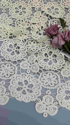 100% Cotton Ivory Floral Elegant Design Soft-Handfeel Thêu vải renda Full Width Cho quần áo thời trang