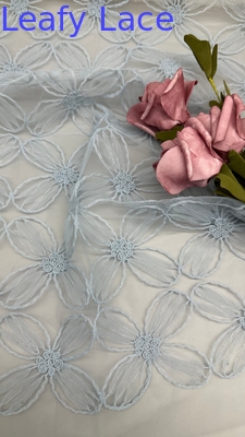 100% Nylon Full Width Light Blue Color Tulle Mesh Thêu vải bền vững