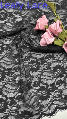 Full Width Stretch Lace Fabric In Black Elegant Floral Patterns And Scalloped Edges For Fashion Women Dress (Thiết kế hoa thanh lịch và sắc đẹp)