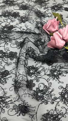 Lá đen màu đen Đẹp và thanh lịch thêu hoa sang trọng 100% đan thêu vải đan vải cưới sinh nhật dịp đẹp trang phục