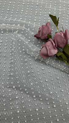 Viscose Cotton Leafy Lace Beaded Embroidery Fabric cho dệt may nhà