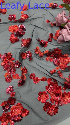Bộ sưu tập mới Red Sequin thêu vải renda 3D hoa thanh lịch trang trí cưới