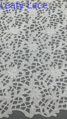 Vải quấn crochet White Sequin Đèn quấn thêu lá Luxury Occasion Wedding Fabric