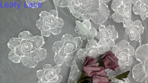 Vintage phong cách thêu vải renda 3D hoa màu trắng Tuli renda cho dự án đám cưới cô dâu