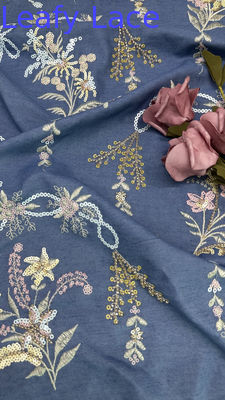 Văn hóa phương Đông Cotton Embroidery Lace Fabric Mesh Floral Sequin Floral For Ladies