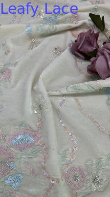 Vải ren hoa lá sequin văn hóa phương Đông để may váy đầm dạ hội lấp lánh