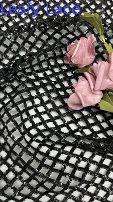 100% polyester tất cả Sequin đen Sequin thêu vải Plaid cho AW mùa cho váy
