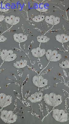 Bead Luxury Leafy Mesh Ground Thêu vải Sequin hoa cho dịp văn hóa phương Đông