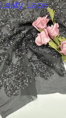 Vải sequin lấp lánh đen sang trọng cho váy dạ hội ôm sát cơ thể, vải thêu