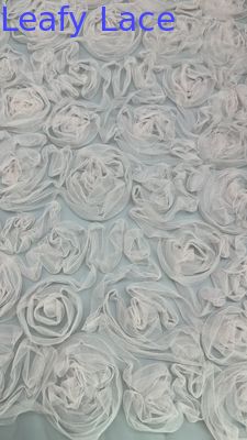 White Floral Pleated Lace Fabric for Gowns Mesh Ground High Intricate Embroidery Trang phục cưới