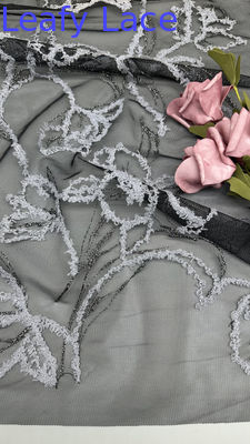 Vải ren thêu 100% cotton lưới cho váy dạ hội màu đen vàng, váy sinh nhật