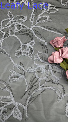 Vải ren thêu 100% cotton lưới cho váy dạ hội màu đen vàng, váy sinh nhật