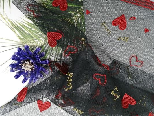 Vải tuyn màu đỏ Thân thiện với môi trường Vải thêu màu 49 inch