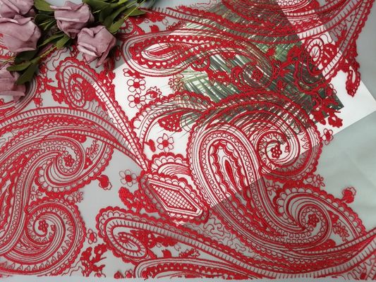 Vải tuyn đỏ cô dâu Váy thêu ren Paisley