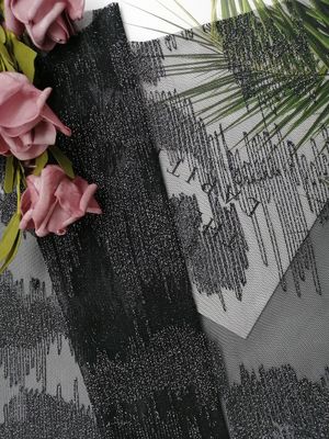 Màu đen kim loại Lurex hình học Đường viền bạc thêu ren
