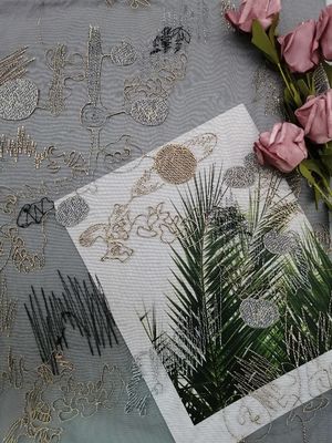 Vải thêu màu dòng hình học thân thiện với môi trường