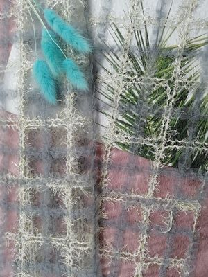 Vải thêu đính Lurex hình học màu xanh 125CM