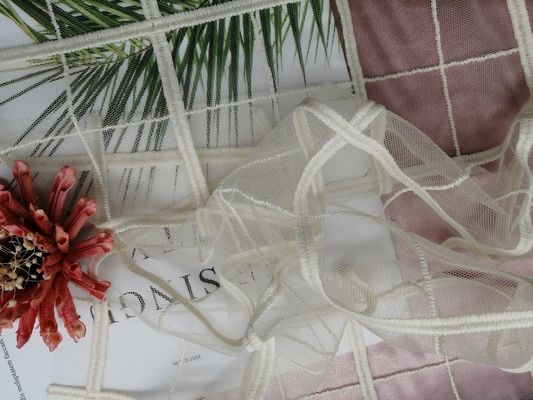Vải ren thêu hình học Chất liệu ren trắng cho váy
