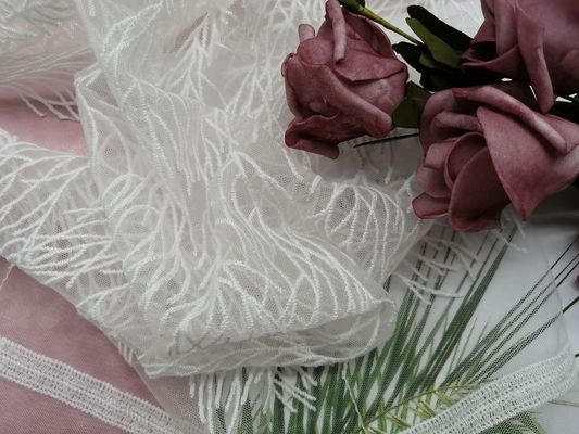 Vải ren có dây thêu Vải ren cưới trắng