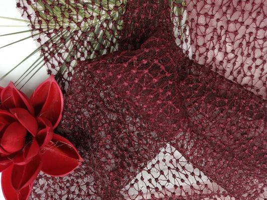 Bộ đồ giường Các sản phẩm lưới thêu rượu vang đỏ chấm bi Vải tuyn