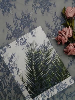 Màu xanh da trời Tulle Pháp vải ren Chantilly cho trang phục buổi tối