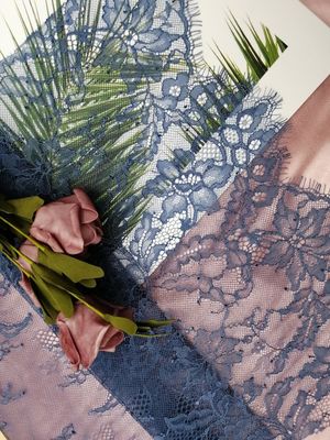 Màu xanh da trời Tulle Pháp vải ren Chantilly cho trang phục buổi tối