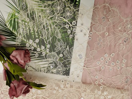 Vải tuyn Lurex kim loại màu cam Chantilly Pháp