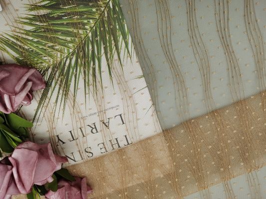 Kaki Polyester lưới vải ren xếp ly cho trang phục buổi tối