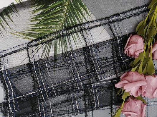 Navy Tulle Mesh 100 Yards 100% Polyester Sequin Vải