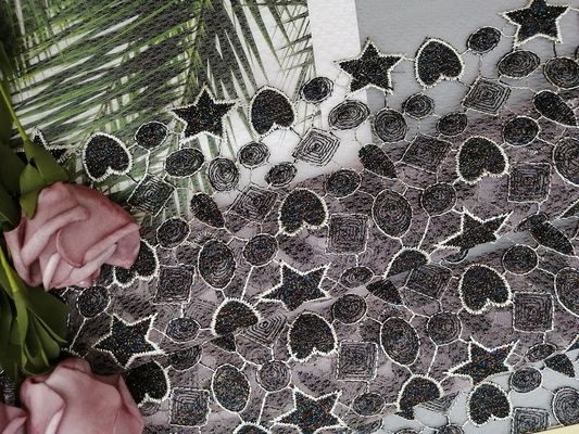 Hình dạng ngôi sao Vải thêu kim loại Lurex cho váy bé gái