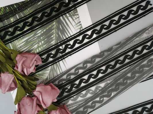 Nylon Vải ren thêu hình học tuyến tính màu đen