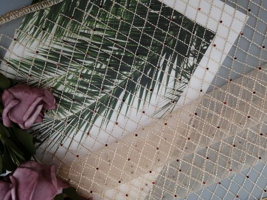 Kaki kim cương hình dạng vải thêu cườm đỏ cho trang phục buổi tối
