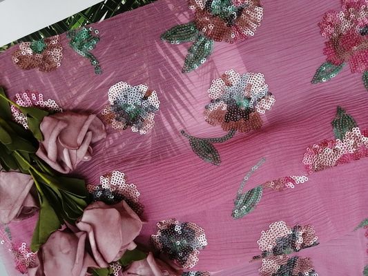 100% lụa tơ tằm có màu thêu hoa thêu ren