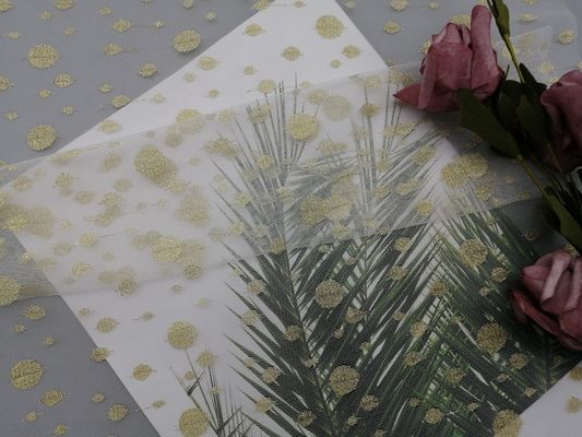 Chấm vàng Vải ren kim loại Vải ren trắng cho váy cưới