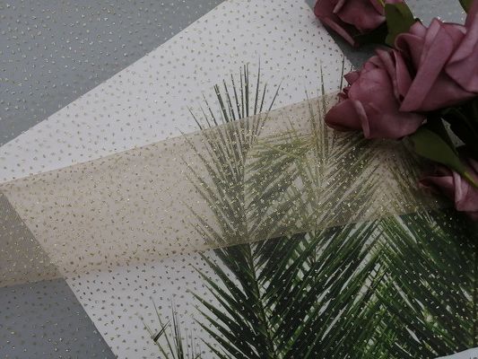 Màu hồng kim loại tráng lấp lánh Vải tuyn lưới lá in