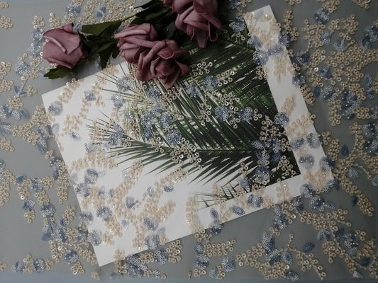 60 Yards 125 cm Hồng Sequin Vải ren đính cườm cho cô dâu